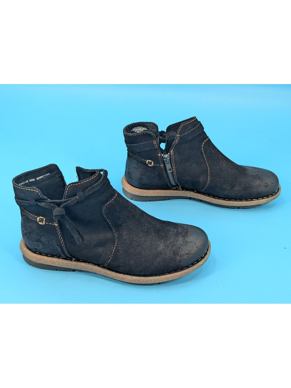 Born Wynter black suede ankle boots with strap trim NWT Was $130 Size 11